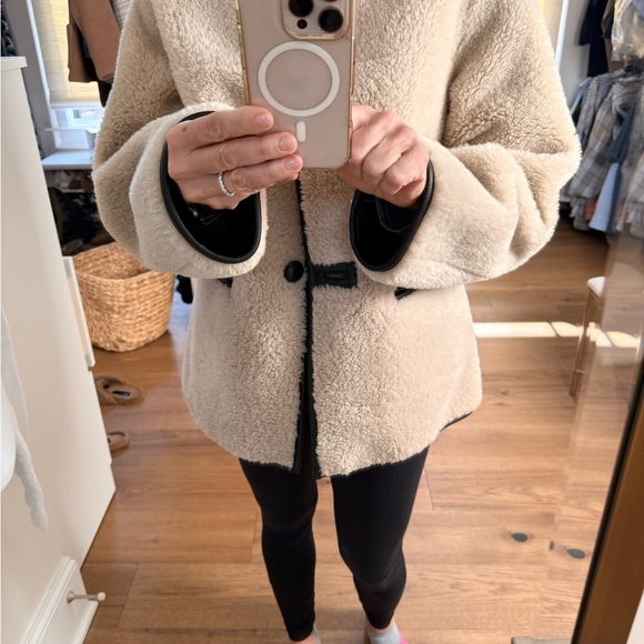 Mango Jackets & Blazers - Mango Cream Teddy Sherpa Toggle Coat